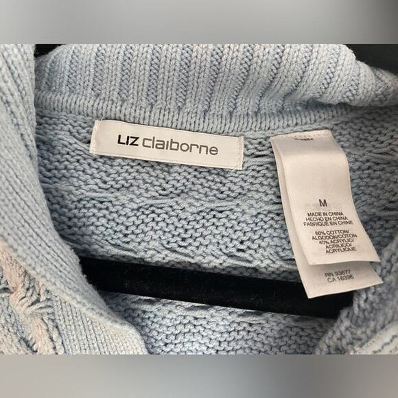 Liz Claiborne Blue Knit Collared Cotton Button Up V-Neck Long Sleeve Sweater - Picture 5 of 5